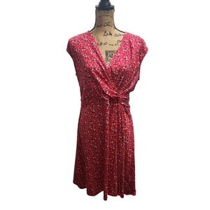Lands‎ End Red Star Print Twist Front Cap Sleeve Midi Dress Womens XL 18